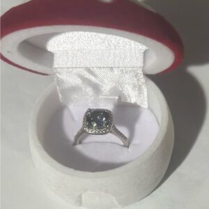 Sterling 925 Style Silver Ring with Dark Blue Center Stone - Women Jewelry